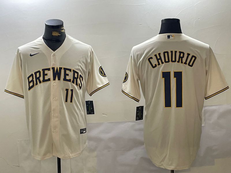 Men Milwaukee Brewers #11 Chourio Cream Game 2025 Nike MLB Jersey style 3